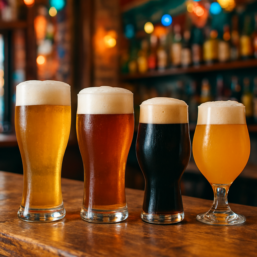 セッションビールの種類：スタイル別に並んだクラフトビールのグラス