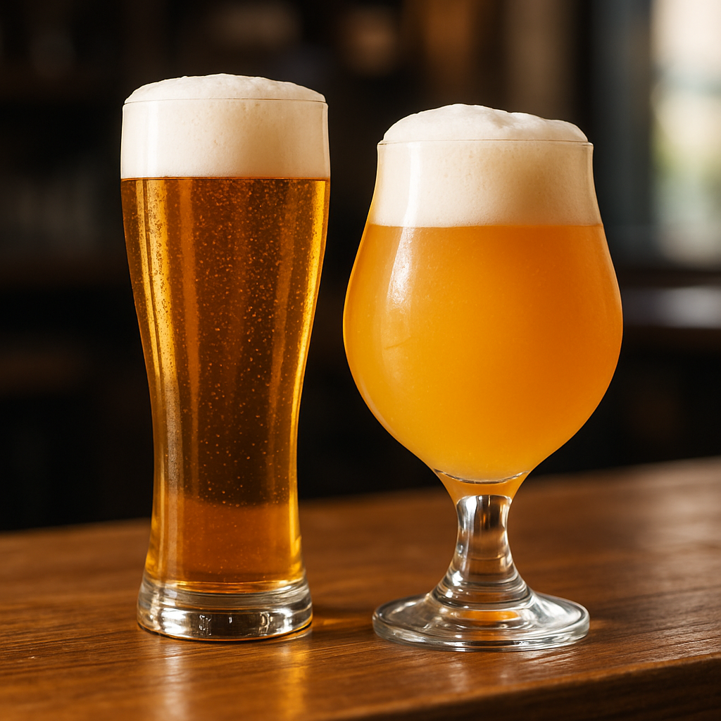 一般ビールとクラフトビールの比較:ピルスナーグラスとチューリップグラス