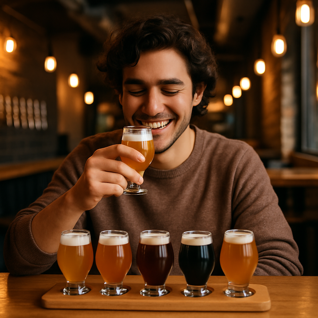 タップルームでクラフトビールの飲み比べを楽しむ初心者