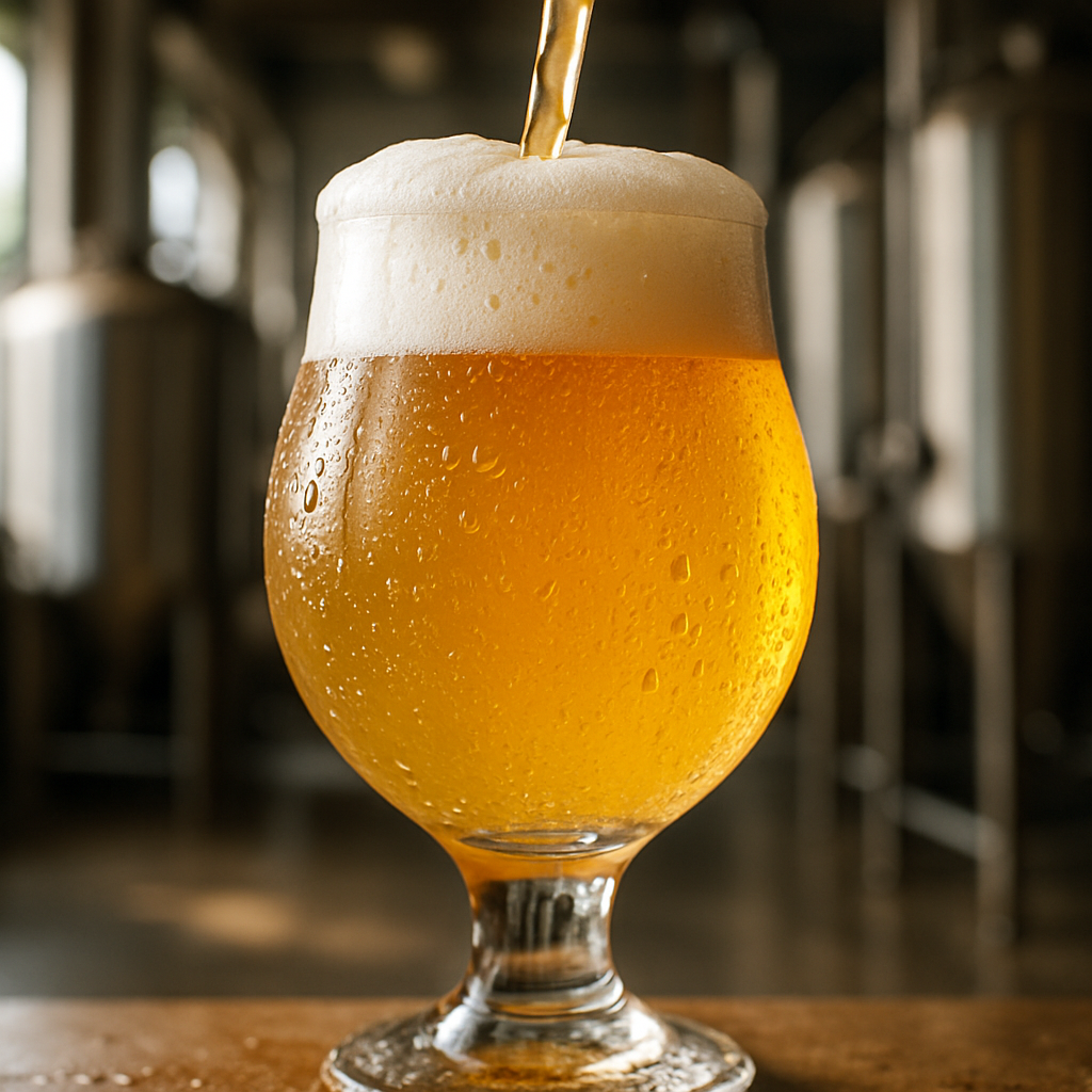 クラフトビールのペールエールをグラスに注ぐシーン