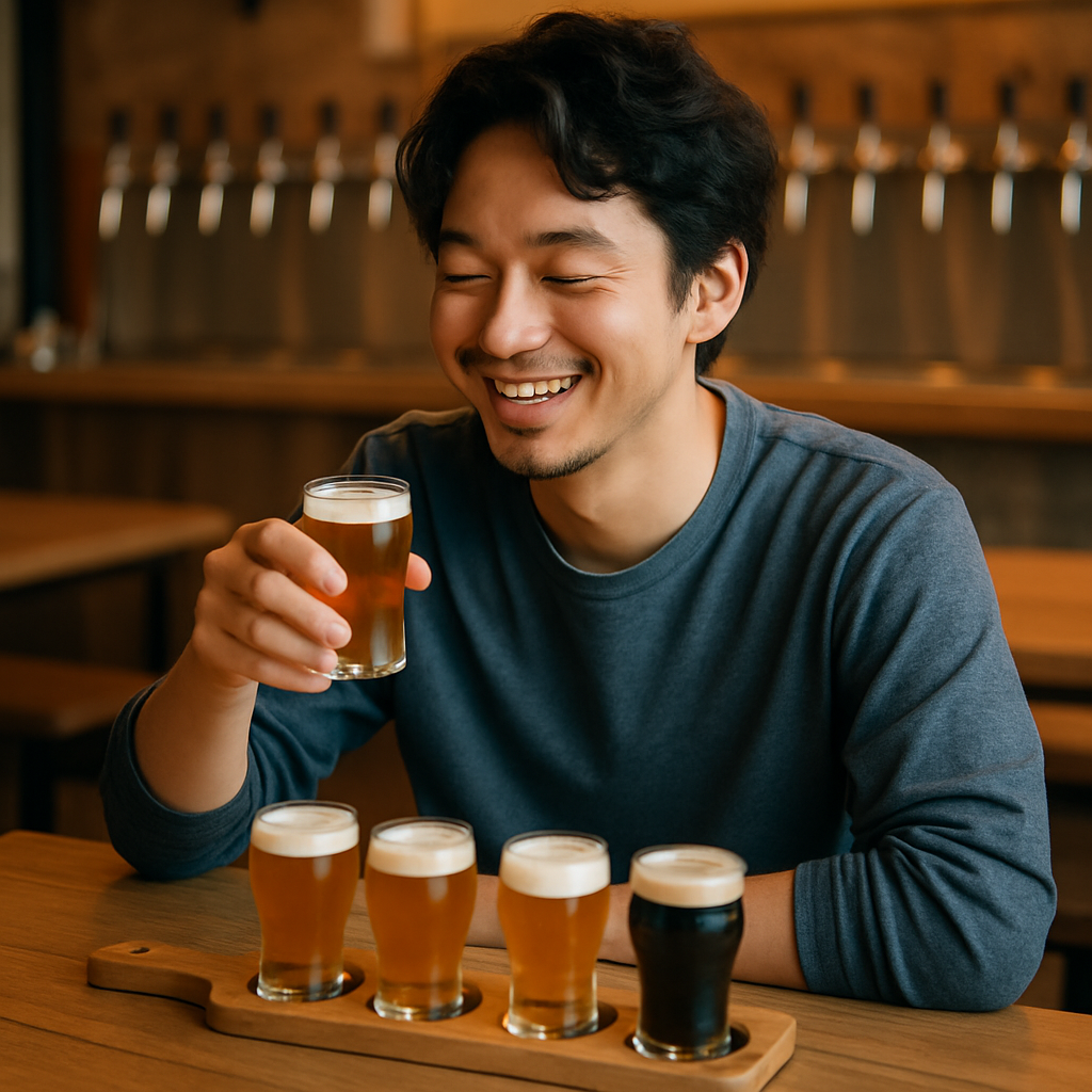 タップルームでクラフトビールを楽しむ様子