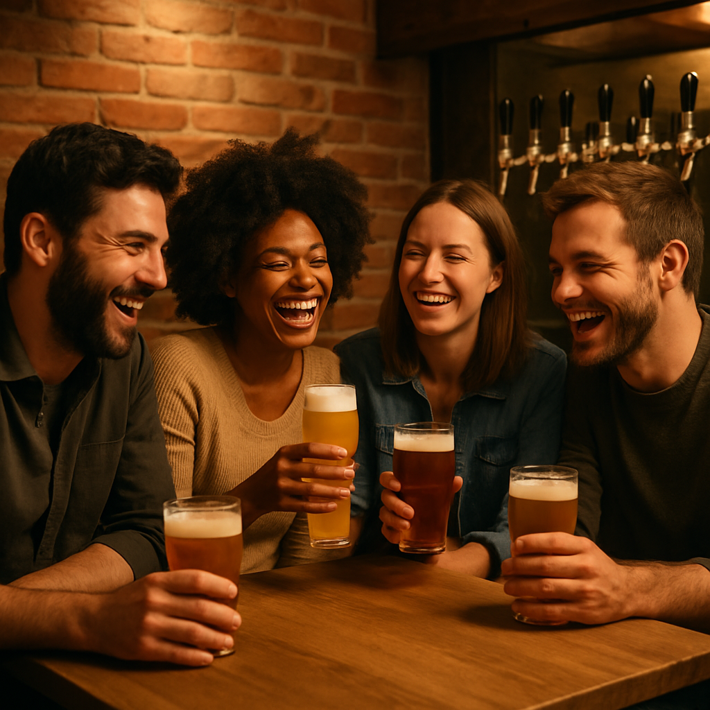タップルームでクラフトビールを楽しむ人々